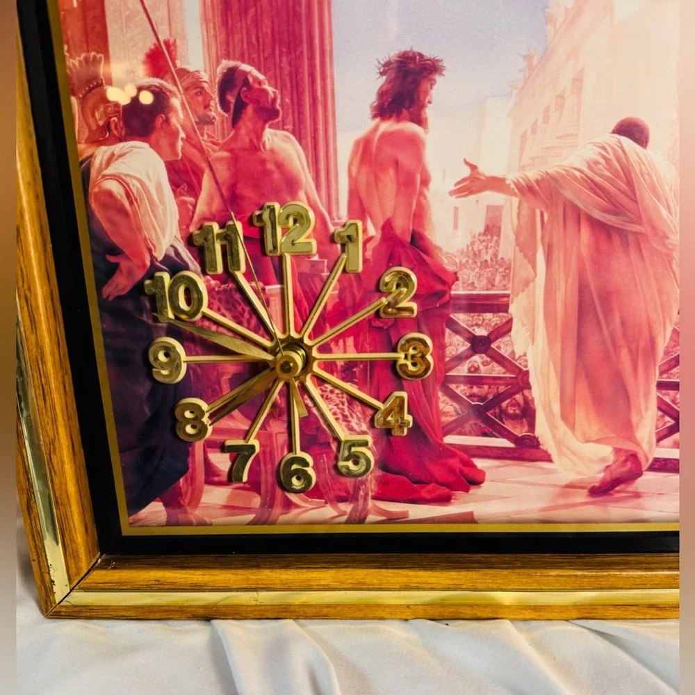 Vintage Wall clock - Jesus Framed Wall Clock Slide out trim for glass cleaning!